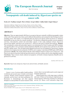 Nonapoptotic Cell Death Induced by Hypericum Species on Cancer Cells