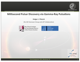 Millisecond Pulsar Discovery Via Gamma-Ray Pulsa�Ons