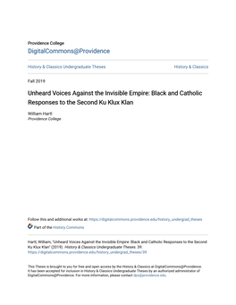 Black and Catholic Responses to the Second Ku Klux Klan