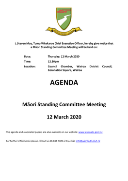 Agenda of Māori Standing Committee Meeting