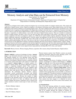 Memory Analysis and What Data Can Be Extracted from Memory Vijaya Lakshmi1, Dr