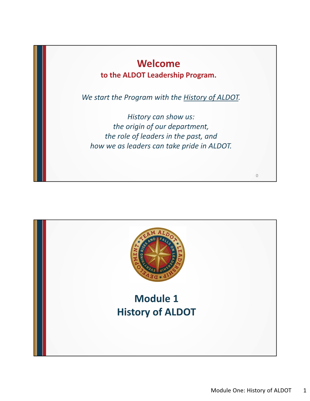 Welcome Module 1 History of ALDOT