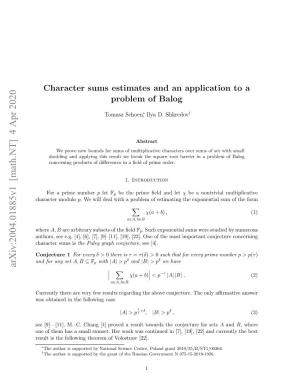 Character Sums Estimates and an Application to a Problem of Balog