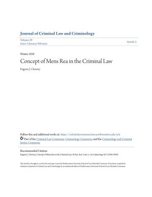 Concept of Mens Rea in the Criminal Law Eugene J