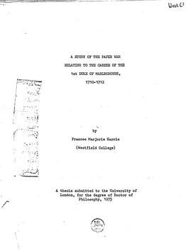 By a Thesis Submitted to the University of London, for the Degree of Doctor