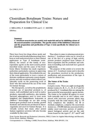 Clostridium Botulinum Toxins: Nature and Preparation for Clinical Use