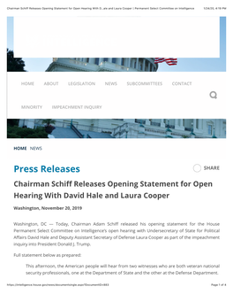 Chairman Schiff Opening Statement for Sixth Open Hearing