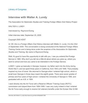 Interview with Walter A. Lundy