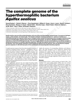 The Complete Genome of the Hyperthermophilic Bacterium