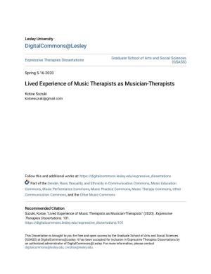 Lived Experience of Music Therapists As Musician-Therapists