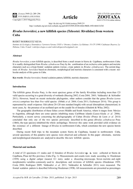 Rivulus Berovidesi, a New Killifish Species (Teleostei: Rivulidae) from Western Cuba