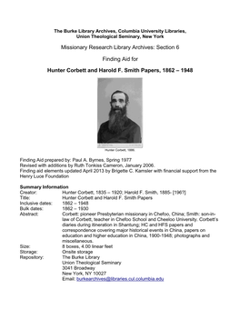 Hunter Corbett and Harold F. Smith Papers, 1862 – 1948