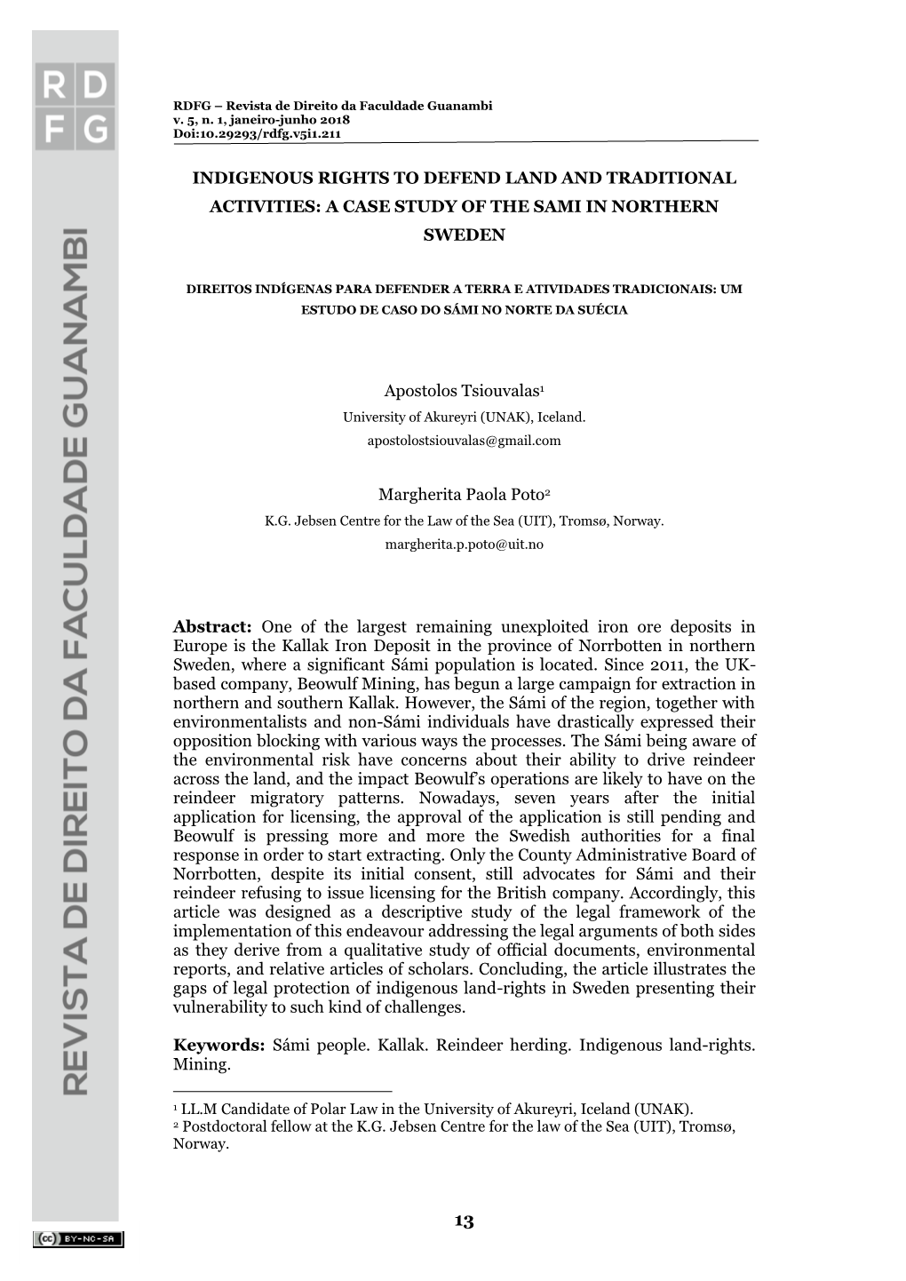 Indigenous Rights to Defend Land and Traditional Activities: a Case Study of the Sami in Northern Sweden