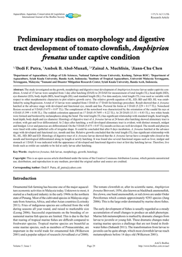 Preliminary Studies on Morphology and Digestive Tract Development of Tomato Clownfish,Amphiprion Frenatus Under Captive Condition