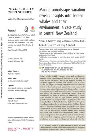 Marine Soundscape Variation Reveals Insights Into Baleen Whales and Their Environment: a Case Study in Central New Zealand