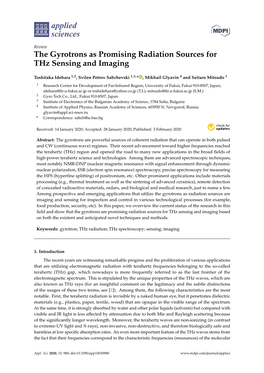 The Gyrotrons As Promising Radiation Sources for Thz Sensing and Imaging