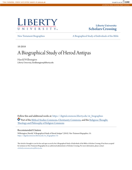 A Biographical Study of Herod Antipas Harold Willmington Liberty University, Hwillmington@Liberty.Edu