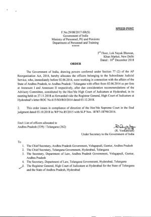 F.No.29108/20 17-SR(S) Government of India Ministry of Personnel, PG and Pensions Department of Personnel and Training *****