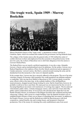 The Tragic Week, Spain 1909 - Murray Bookchin