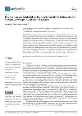 Effect of Anode Material on Electrochemical Oxidation of Low Molecular Weight Alcohols—A Review