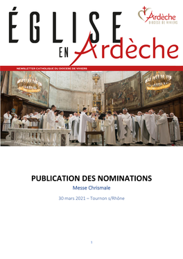 PUBLICATION DES NOMINATIONS Messe Chrismale