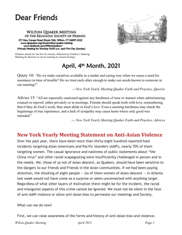 New York Yearly Meeting Statement On