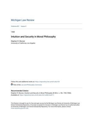 Intuition and Security in Moral Philosophy