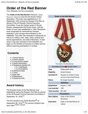 Order of the Red Banner - Wikipedia, the Free Encyclopedia 13-06-28 10:31 PM
