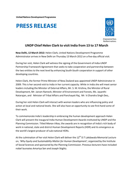 UNDP Chief Helen Clark Visit India from 13To17 March