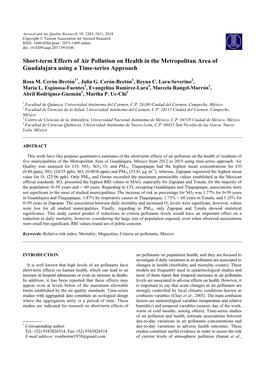 Short-Term Effects of Air Pollution on Health in the Metropolitan Area of Guadalajara Using a Time-Series Approach