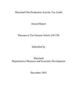 Film Production Activity Tax Credit Report 2014