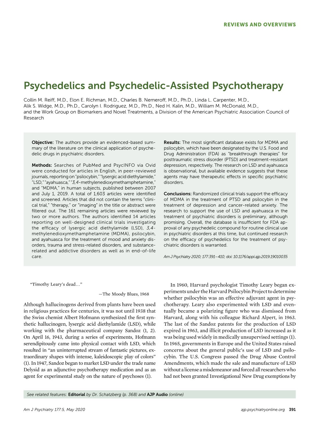 Psychedelics and Psychedelic-Assisted Psychotherapy