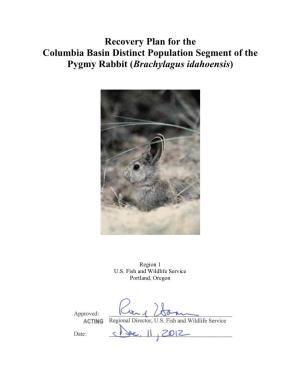 Recovery Plan for the Columbia Basin Pygmy Rabbit (WDFW 2011)