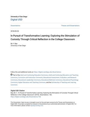 In Pursuit of Transformative Learning: Exploring the Stimulation of Curiosity Through Critical Reflection in the College Classroom