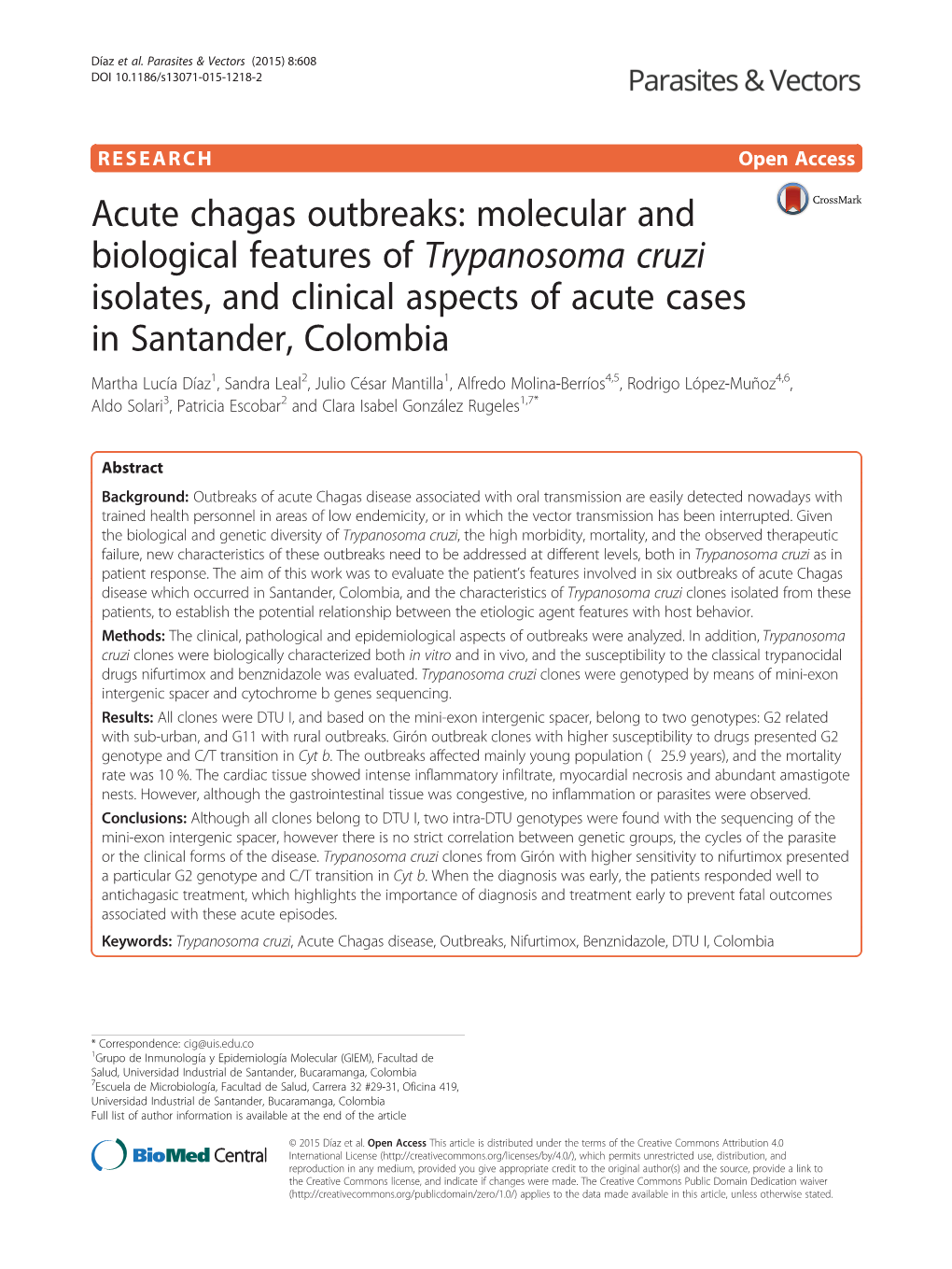 Molecular and Biological Features of Trypanosoma Cruzi Isolates, And