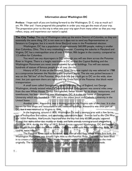 Information About Washington DC Preface: I Hope Each of You Are Looking Forward to the Washington, D. C. Trip As Much As I