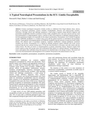 A Typical Neurological Presentations in the ICU: Limbic Encephalitis Purvesh R