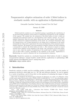 Nonparametric Adaptive Estimation of Order 1 Sobol Indices in Stochastic Models, with an Application to Epidemiology∗