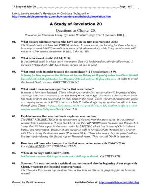 A Study of Revelation 20 Questions on Chapter 20, Revelation for Christians Today, by Lonnie Woodruff--Page 377-78 [Answers, DRL]…