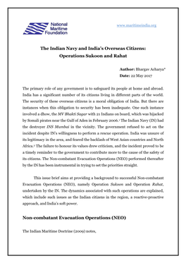 The Indian Navy and India's Overseas Citizens: Operations Sukoon And