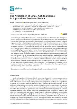 The Application of Single-Cell Ingredients in Aquaculture Feeds—A Review