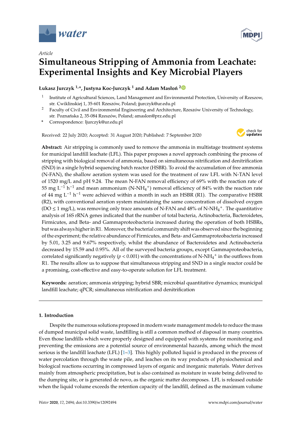 Simultaneous Stripping of Ammonia from Leachate: Experimental Insights and Key Microbial Players