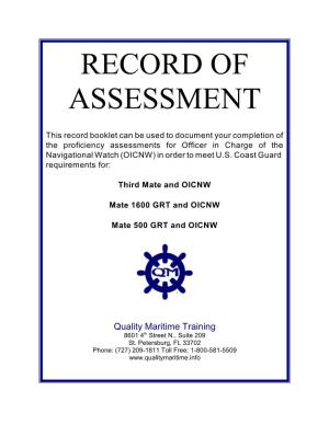 Record of Assessment Booklet of the OICNW Assessments