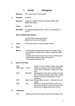 1. Parish : Icklingham