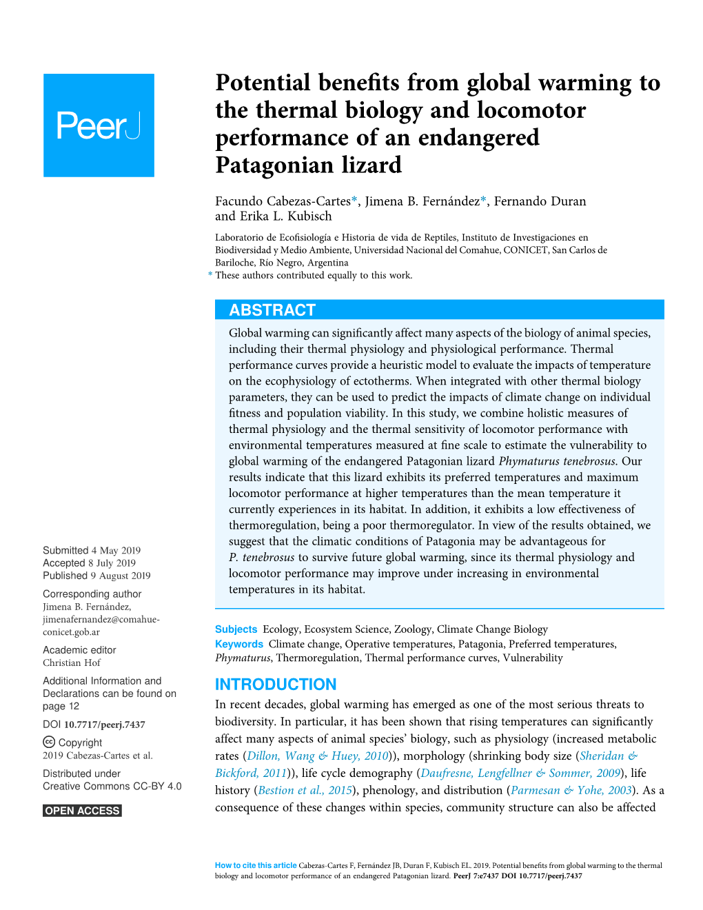 Potential Benefits from Global Warming to the Thermal Biology And