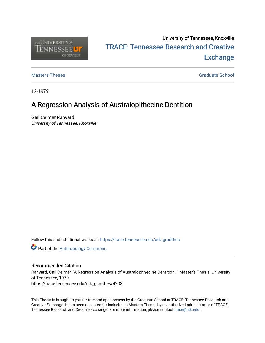 A Regression Analysis of Australopithecine Dentition