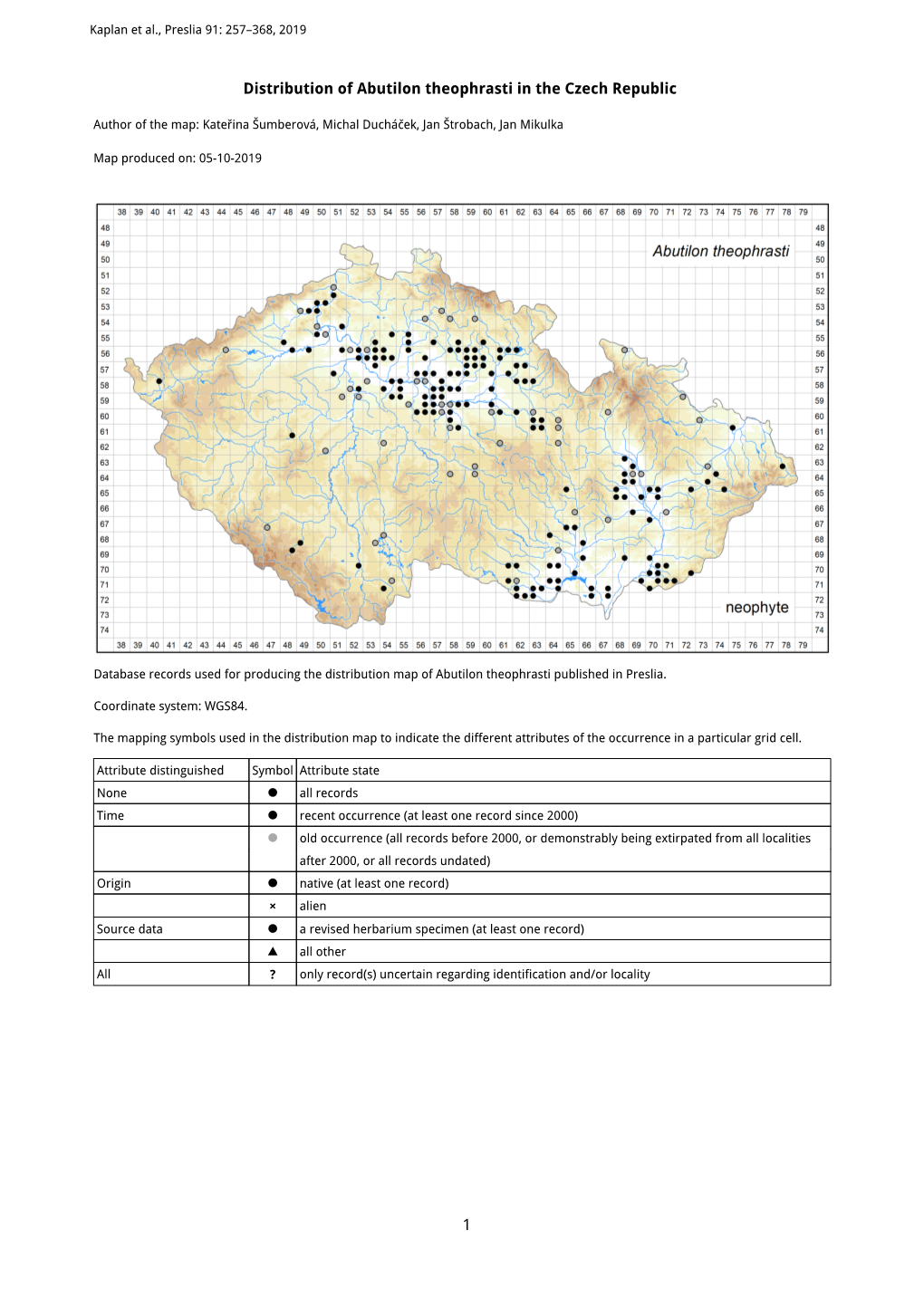 1 Distribution of Abutilon Theophrasti in the Czech Republic