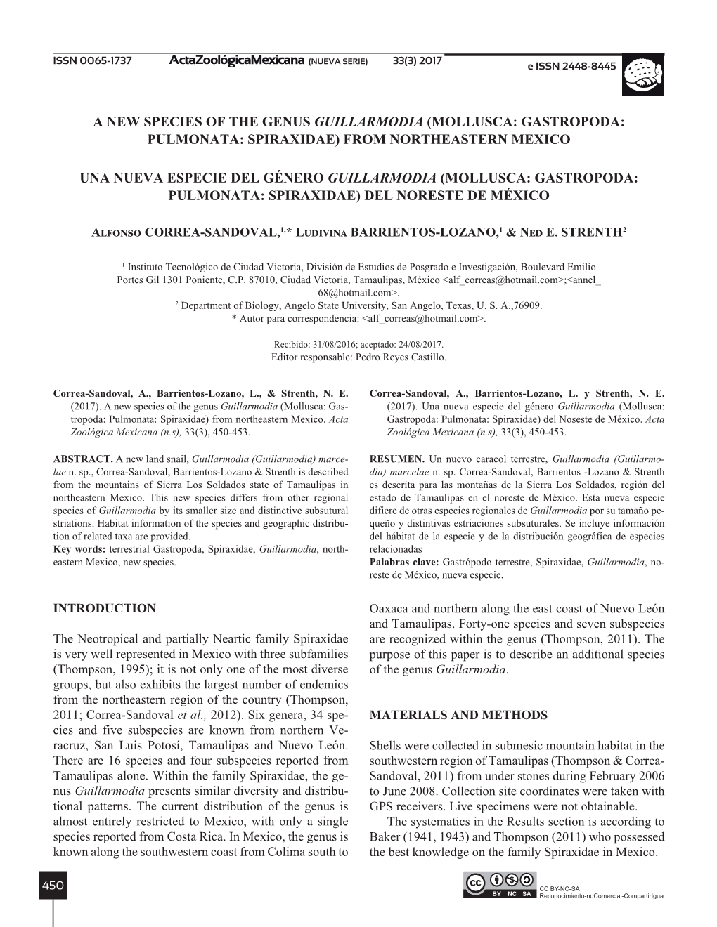 A New Species of the Genus Guillarmodia (Mollusca: Gastropoda: Pulmonata: Spiraxidae) from Northeastern Mexico