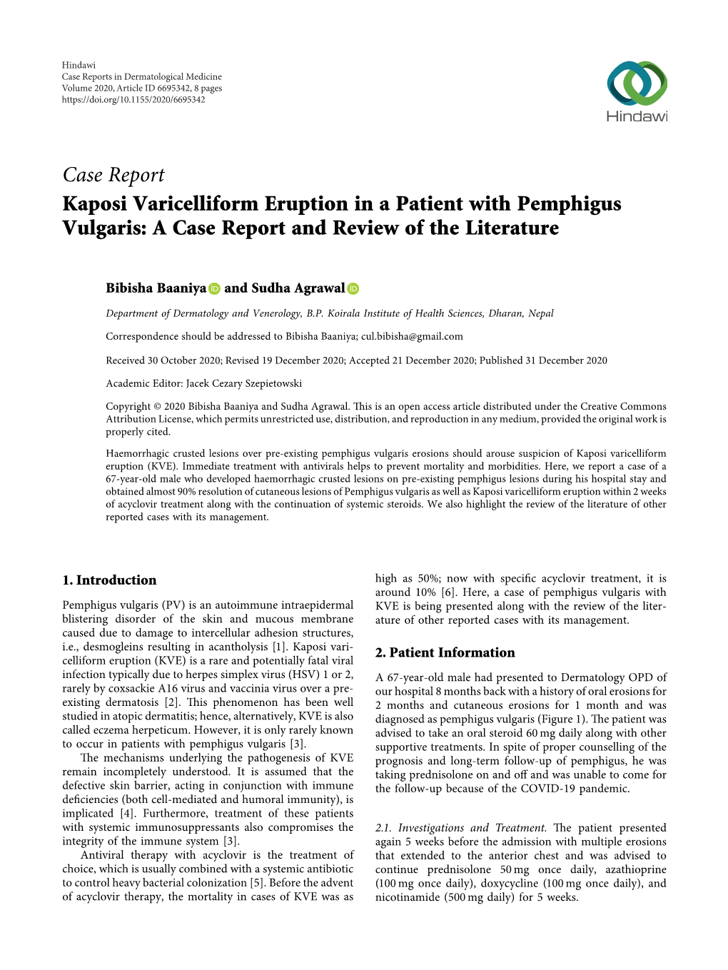 Kaposi Varicelliform Eruption in a Patient with Pemphigus Vulgaris: a Case Report and Review of the Literature