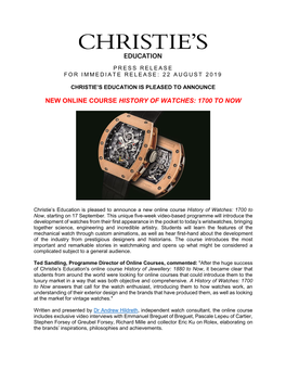 New Online Course History of Watches: 1700 to Now